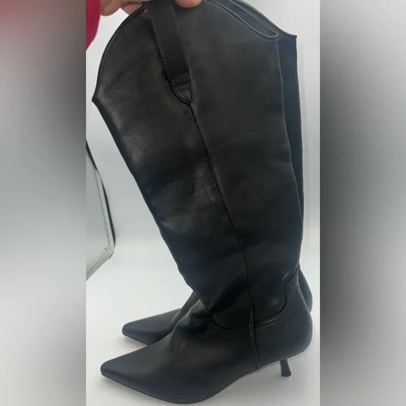 Steven New York Britt Black Knee High Kitten Heel Western Boots 8.5M NEW - Picture 10 of 10